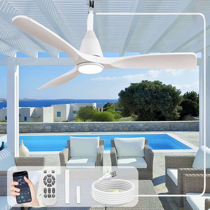 Outdoor Ceiling Fan with Light: Plug-in Hanging Fan, Remote App Control, 3CCT, 6-Speed