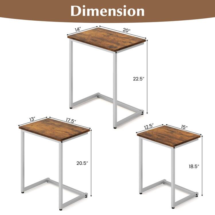 3 Pieces Multifunctional Coffee End Table Set - 20" x 14" x 22" (L x W x H)