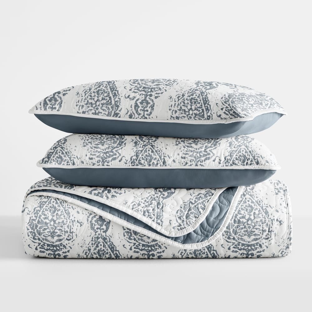 Becky Cameron All Season 3 Piece Distressed Damask Reversible Quilt Set with Shams