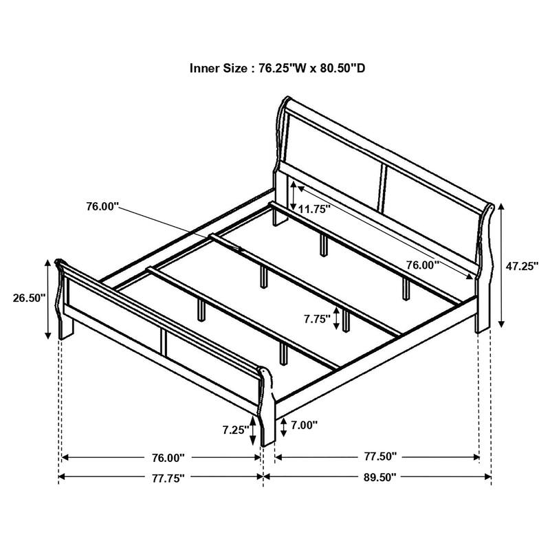 Cappuccino Wood Eastern King Sleigh Bed with Curved Headboard and Footboard
