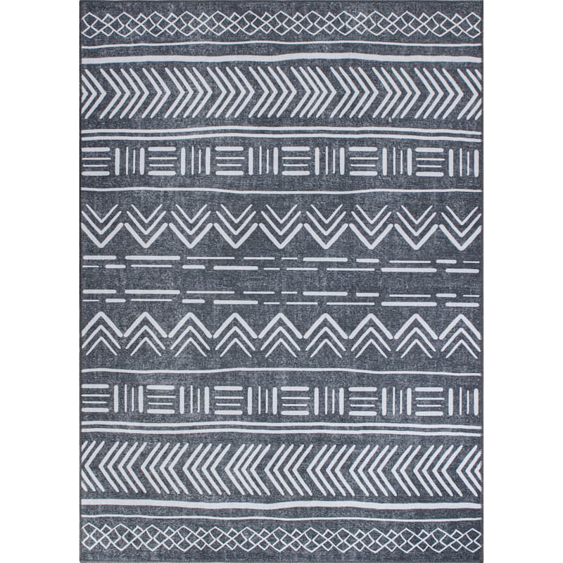 Contemporary Geometric Bohemian Machine Washable Area Rug