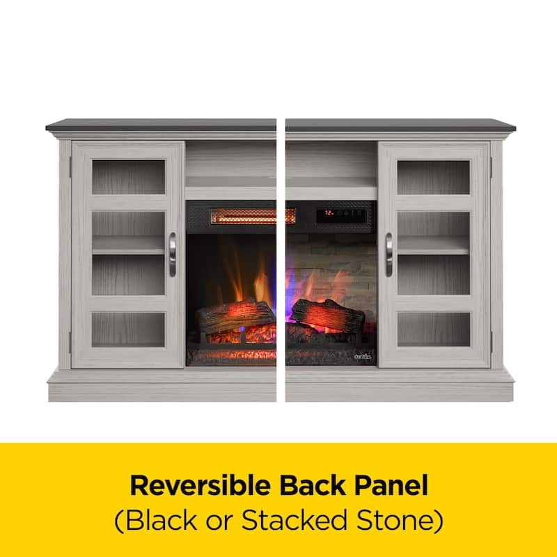 duraflame® Electric Fireplace Entertainment Center with Glass Cabinet Storage, Blanco Oak