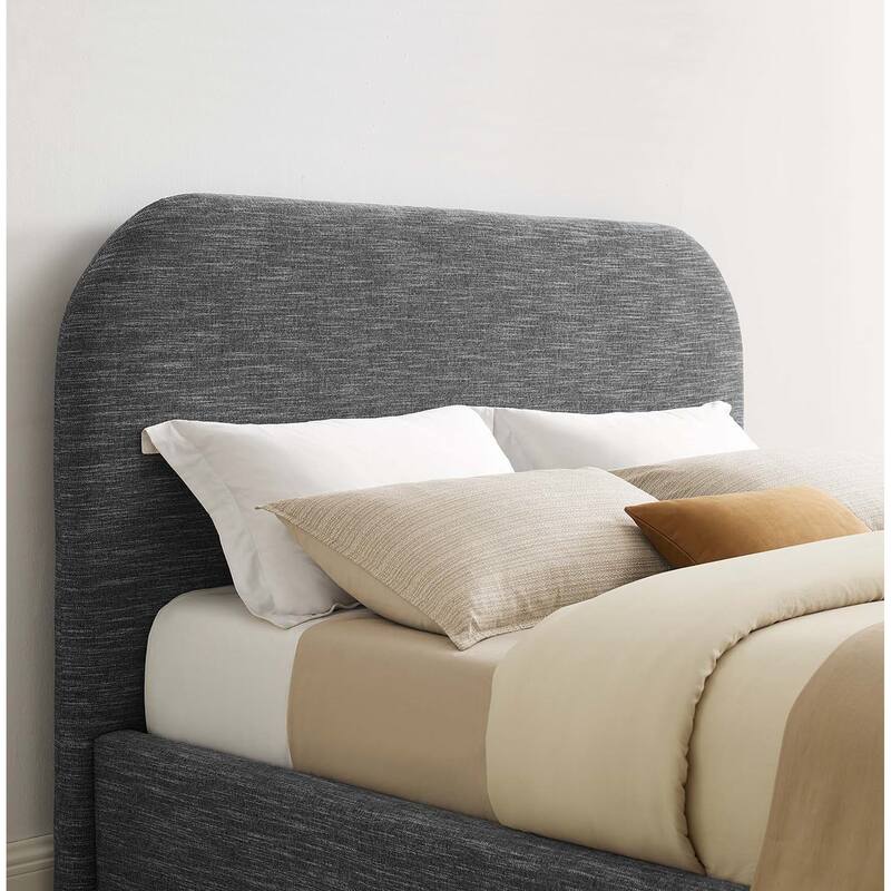 Hillsway Modern Curved Headboard Slate Fabric Upholstered Full Size Platform Bed