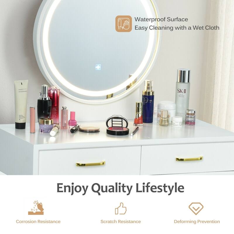 Vanity Dressing Table Set with 3 Lighting Modes - 31.5" x 16" x 52" (L x W x H)