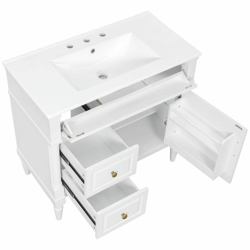 36" Bathroom Vanity with Sink, Freestanding Bathroom Cabinet with Ceramic Basin, Flip Drawer
