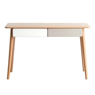 Rounded Corner Computer Desk with Double Drawers Natural Wood Grain ...