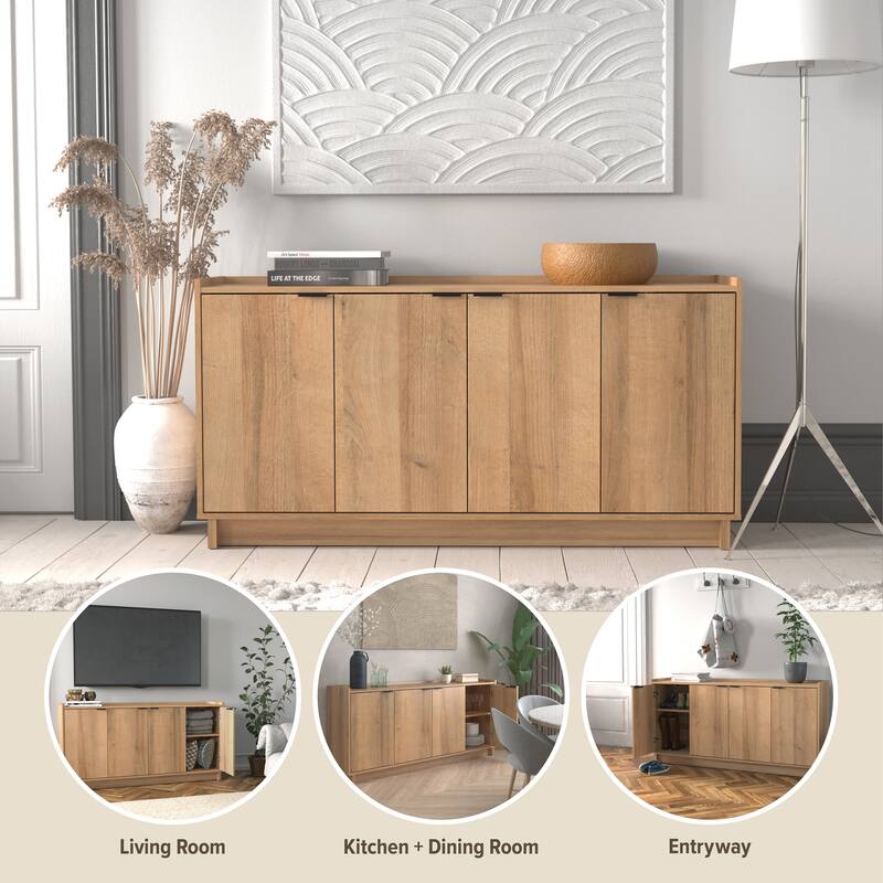 Prepac Simply Modern 4 Door 60" W x 30" H x 16" D Storage Cabinet - 60 in W x 30 in H x 16 in D
