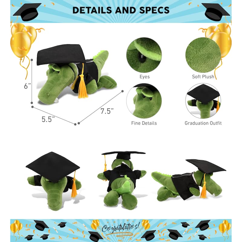 DolliBu Alligator Graduation Plush Toy with Gown and Cap with Tassel ...