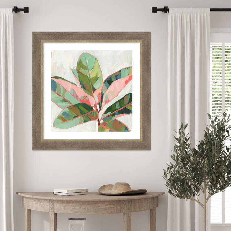 Abstract Pink Ficus by Tradelink inhouse artist Wood Framed Wall Art Print - Driftwood Tan