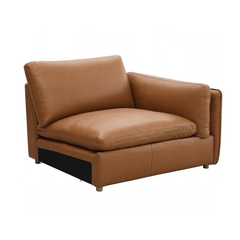 Leather Upholstered Modular Right Facing Armchair in Brown - Brown