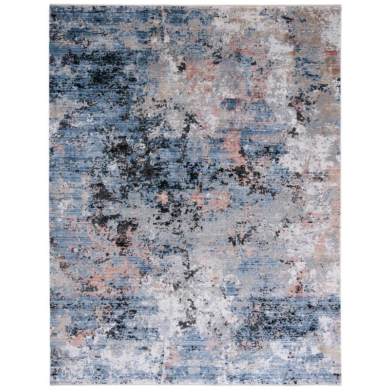 SAFAVIEH Signature Clemie Modern Abstract Viscose Rug - 9'8" x 13' - Ivory/Navy