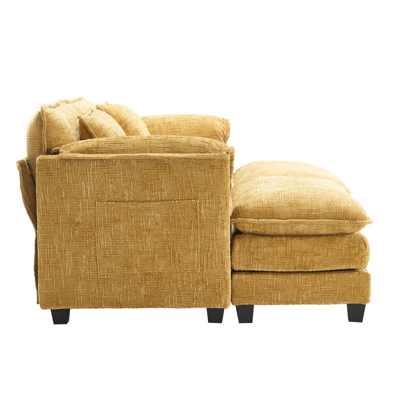 76.77" Chenille Upholstered Sofa with 2 Ottomans