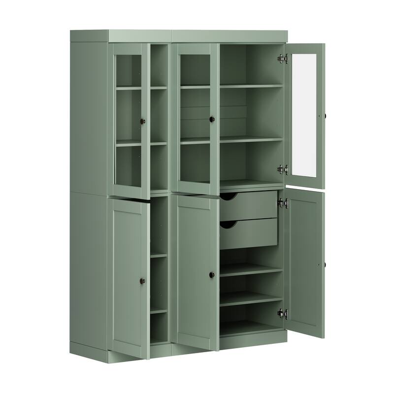Palace Imports 100% Solid Wood 48.5" Pantry Cabinet with Clear Glass, Shaker Doors, 2-Drawers and Adjustable Shelves