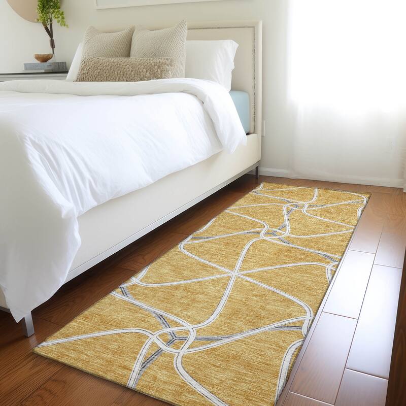 Premium Washable Super Soft Contemporary Geo Mayfield Rug - Gold - 2'3" x 7'6"