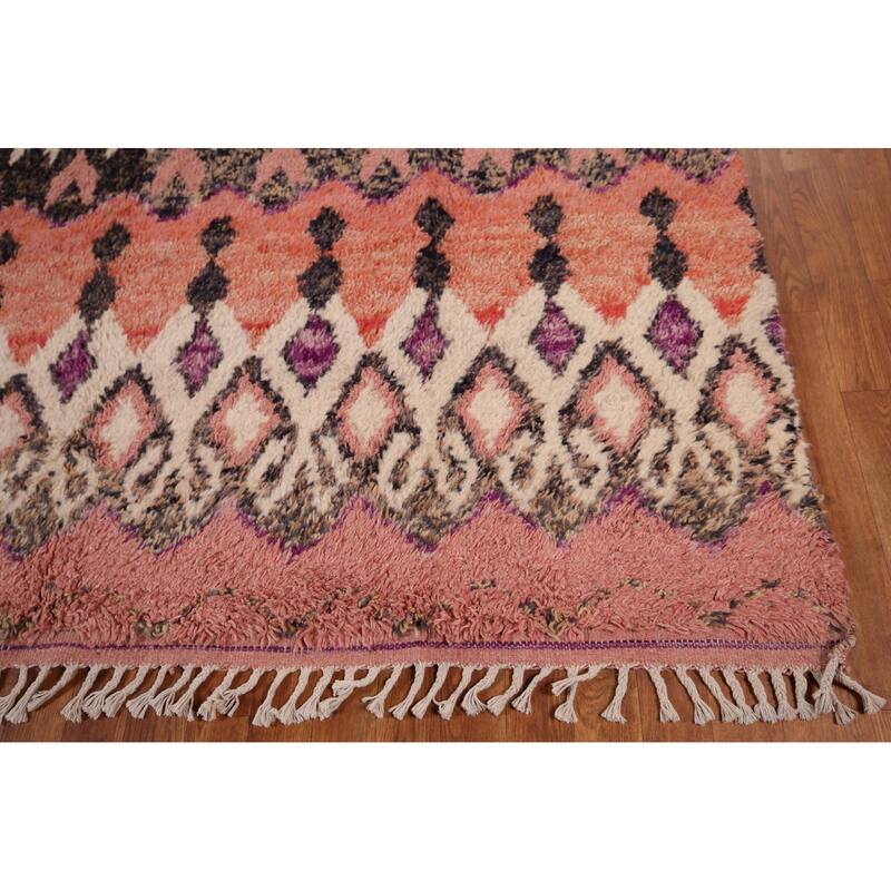 Moroccan Oriental Area Rug Handmade Geometric Pink Wool Carpet - 7'6" x 10'6"