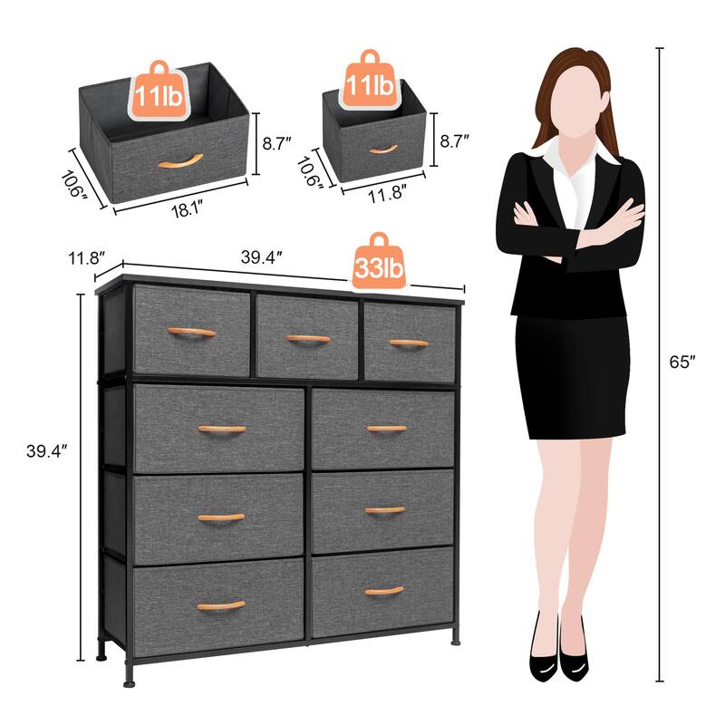Home Extra Wide Closet Dresser Storage Tower Organizer Unit 9 Drawers