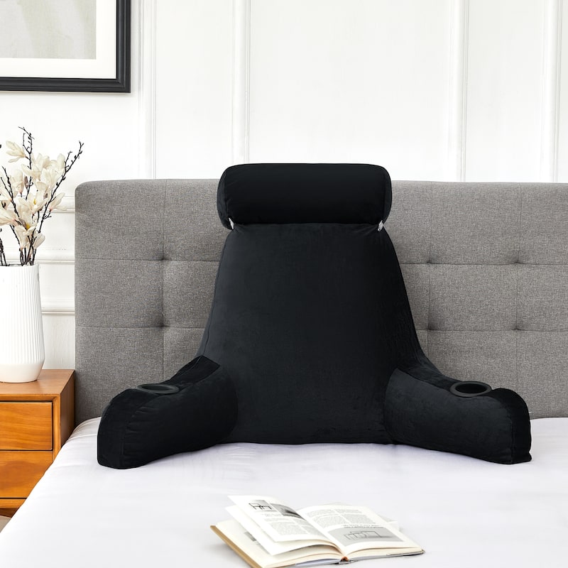 Sweet Home Collection Large Oversized Reading and Bed Rest Pillow with Cup Holders