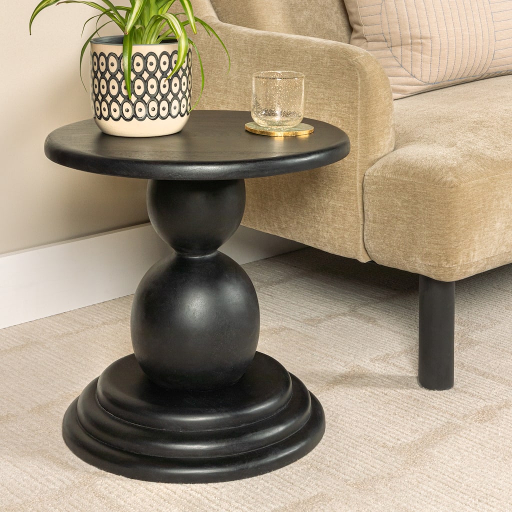 Mango Wood Bulbed Pedestal End Table - 18.0"L x 18.0"W x 18.0"H