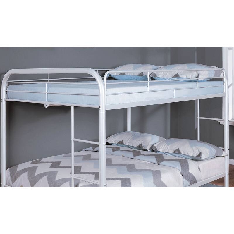 Full Over Full Metal Bunk Bed with Angled Ladder, White, Contemporary Style