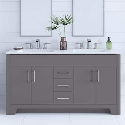 Spring Mill Cabinets Salil 60" Double-Sink Vanity With 2 Cabinets, 3 Drawers, and White Sink Top