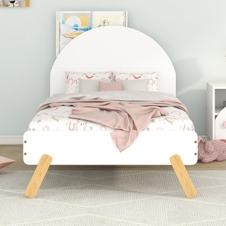 Wooden Cute Platform Bed With Curved Headboard,Twin Size Bed With Shelf ...