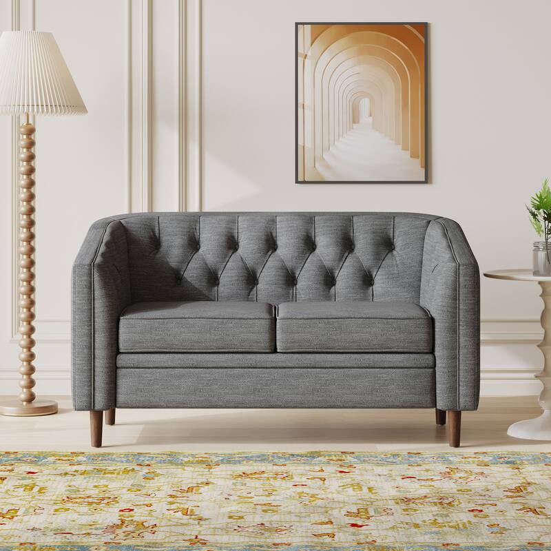 Roomfitters Tufted Upholstered Loveseat Sofa, Compact Modern Couch for Living Room or Office Seating