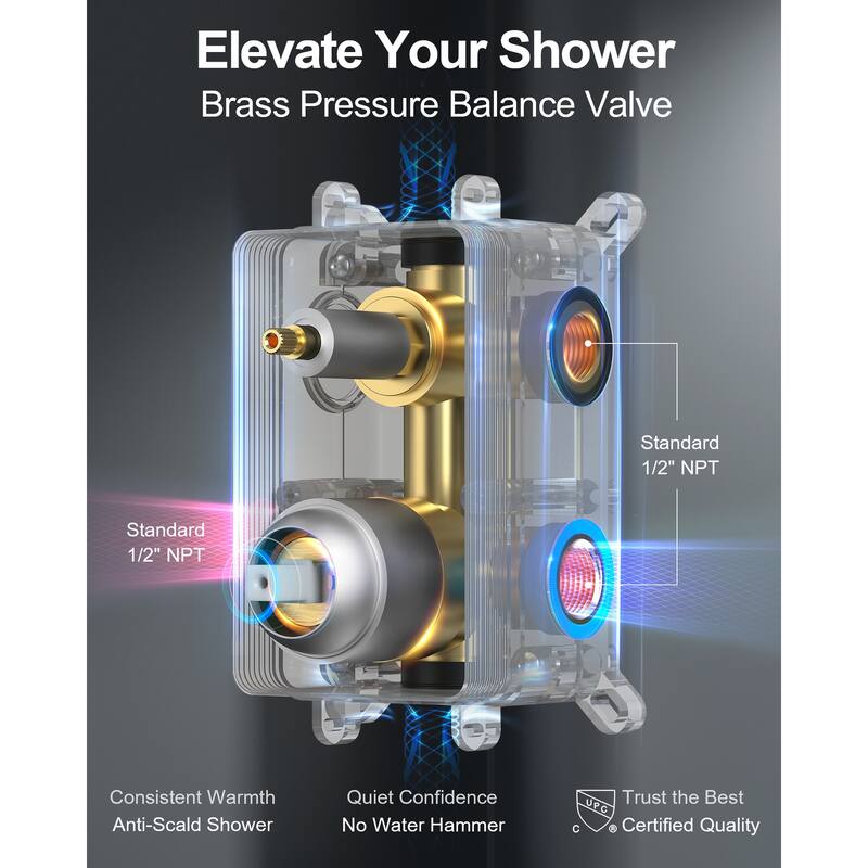 GRANDJOY Shower System 10inch Wall Mount Rainfall Shower Head and Handheld Shower Spray Multifunction