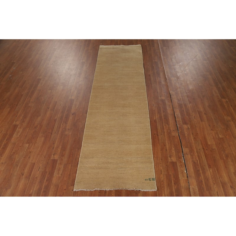 Modern Gabbeh Runner Rug Hand-Knotted Beige Wool Carpet - 2'9"x 9'6"
