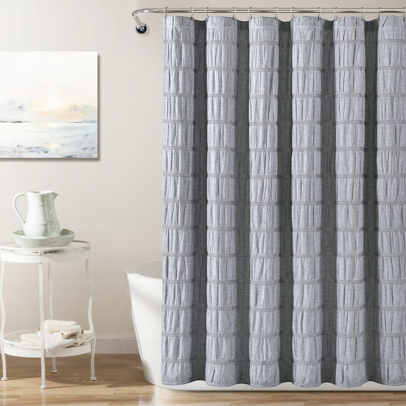 Lush Decor Waffle Stripe Woven Cotton Shower Curtain