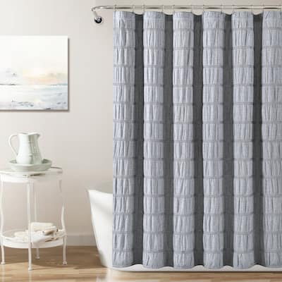 Lush Decor Waffle Stripe Woven Cotton Shower Curtain