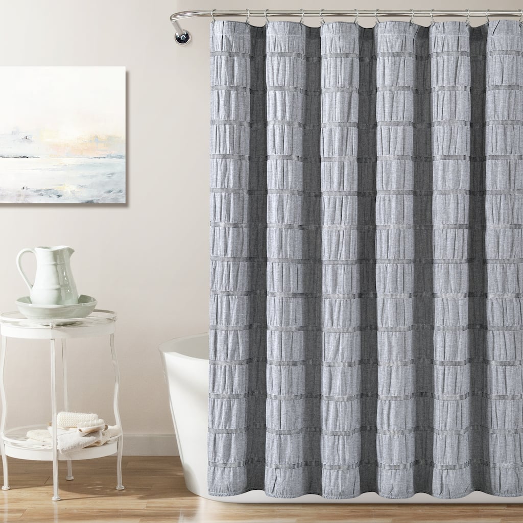 Lush Decor Waffle Stripe Woven Cotton Shower Curtain