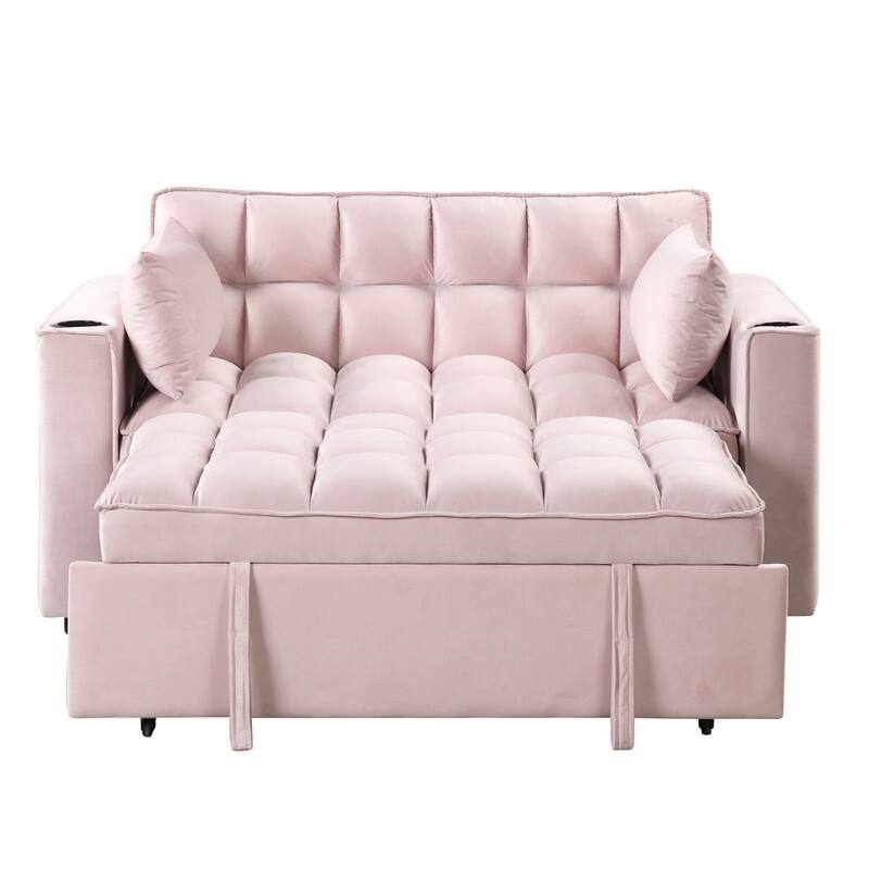 4-1 Multi-Functional Sofa Bed, 55.3" Sleeper Sofa Bed with Cup Holder & USB Port, Convertible Sleeper Couch Bed for Living Room