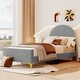 preview thumbnail 29 of 52, Bedroom Velvet Fabric Bed Frame with Classic Semi-circle Shaped Headboard and Metal Legs, Upholstered Platform Bed for Kids Gray - Twin