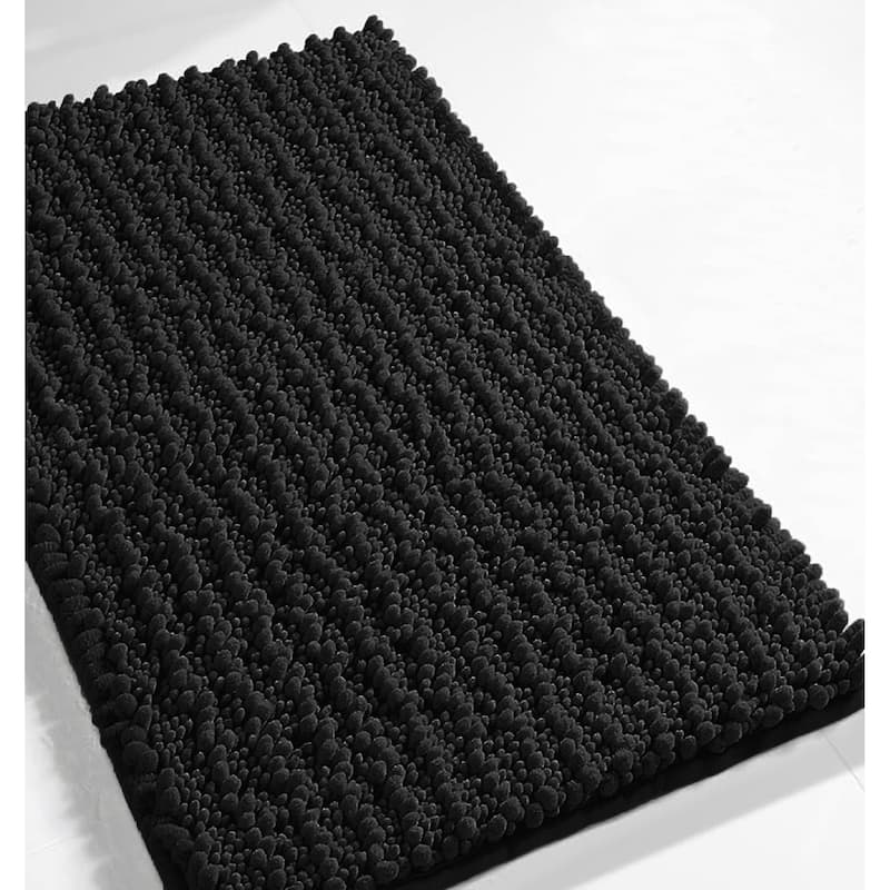 30"x20" - Black Soft Cozy Plush Chenille Bath Mat Bathroom Rug