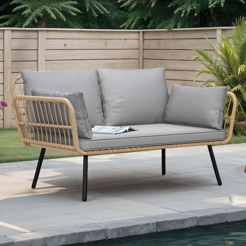 Moasis Outdoor Patio All-Weather Wicker Loveseat/Bistro Set/Sectional Sofa with Cushions and Lumbar Pillows