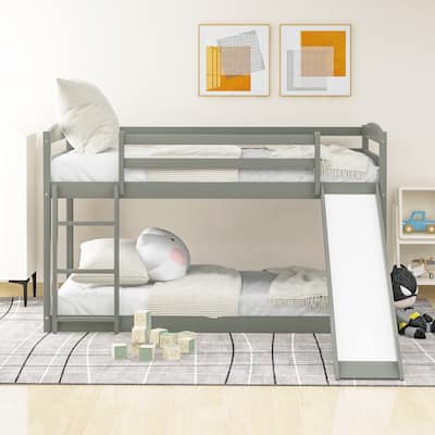 Solid Pine Twin Size Bunk Bed Frame with Convertible Slide and Ladder
