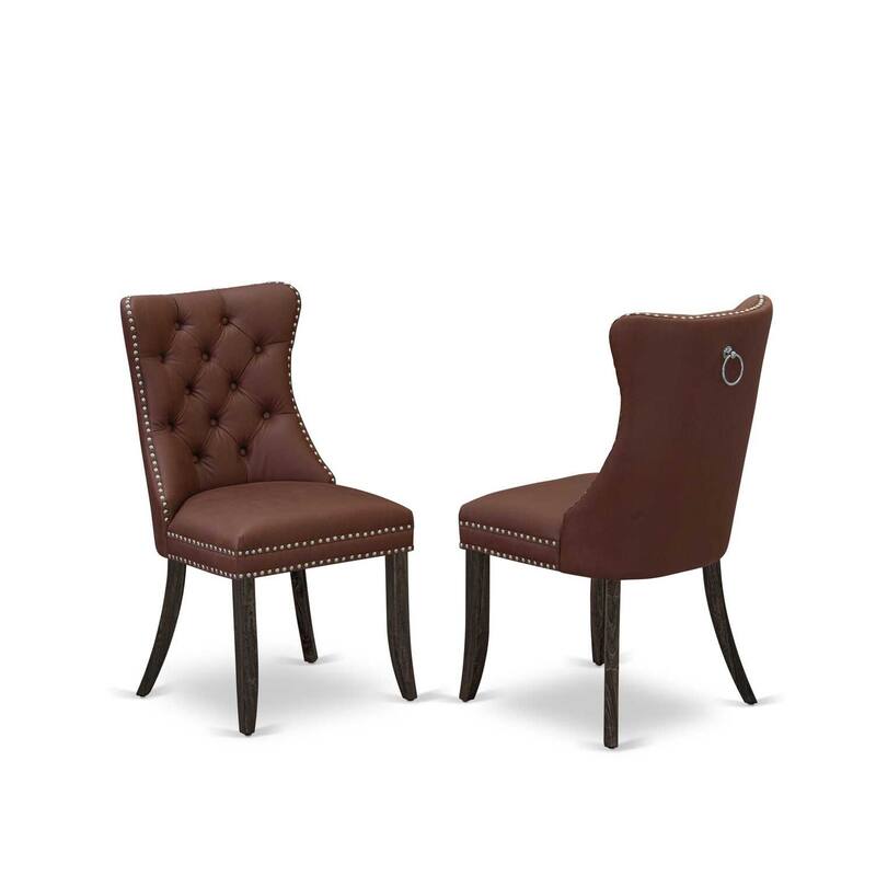 7 Piece Dining Set - Rectangle Table with 6 Upholstered Chairs - Jacobean Finish