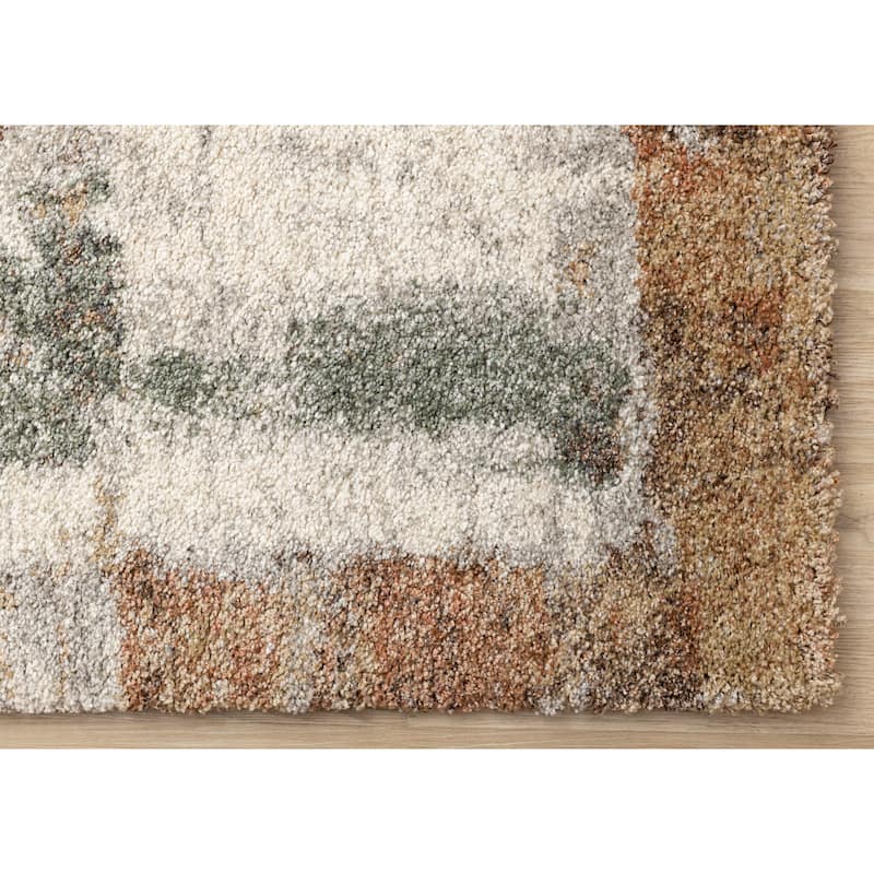 Maverick Collection - Distressed White Orange Green Plush Area Rug