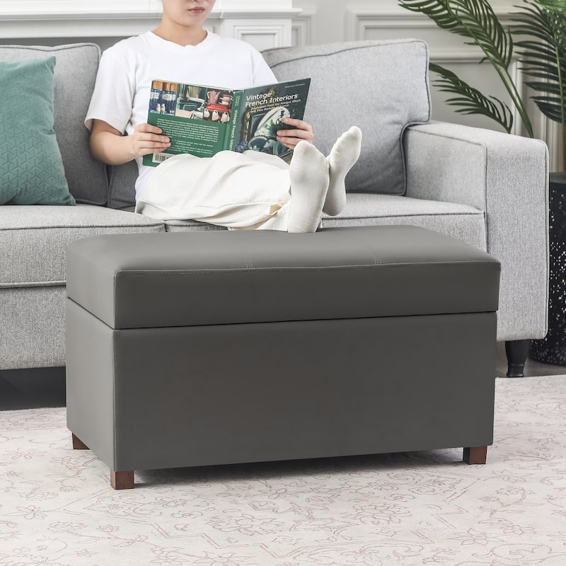 Adeco Faux Leather Storage Ottoman for Living Room