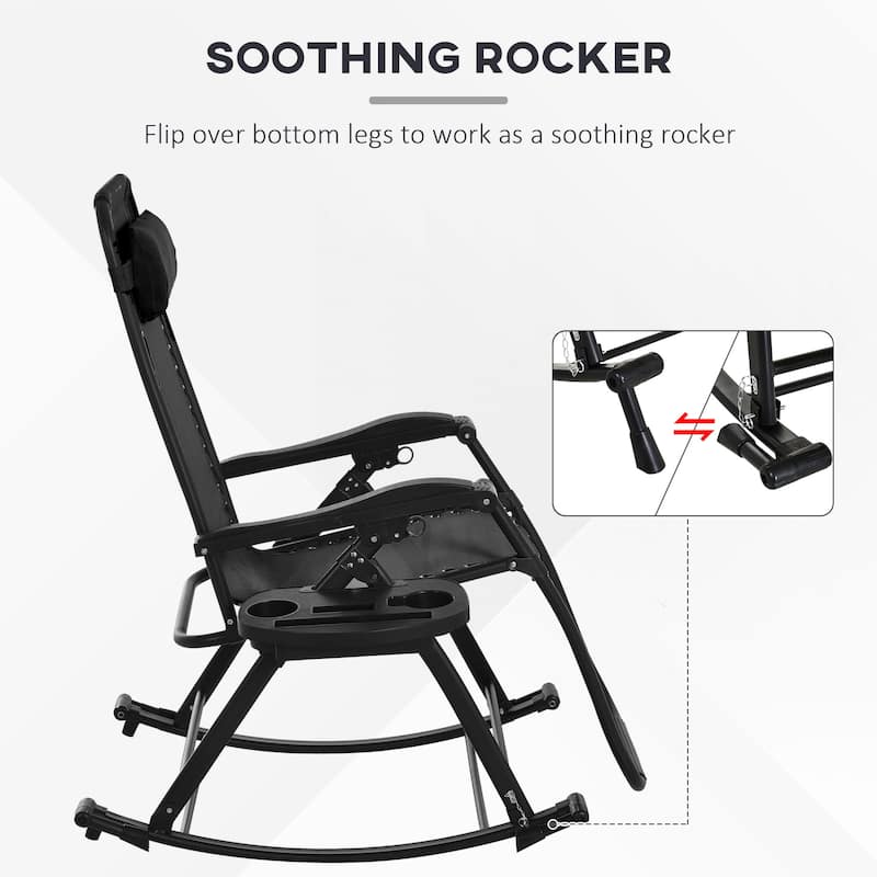 2-Piece Outdoor Foldable Rocking Chairs, Zero-Gravity Reclining Rocker with Pillow, Cup & Phone Holder
