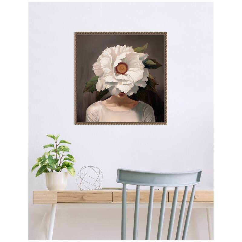 Kate and Laurel Sylvie White Flower Woman Portrait Framed Canvas by The Creative Bunch Studio