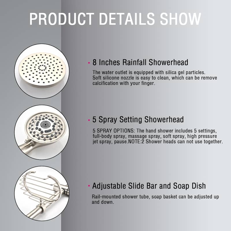 PROOX 8 inch Rainfall Shower Head Tub Faucet Spout and Shower Handheld w/ Soap Dish (Valve Included)