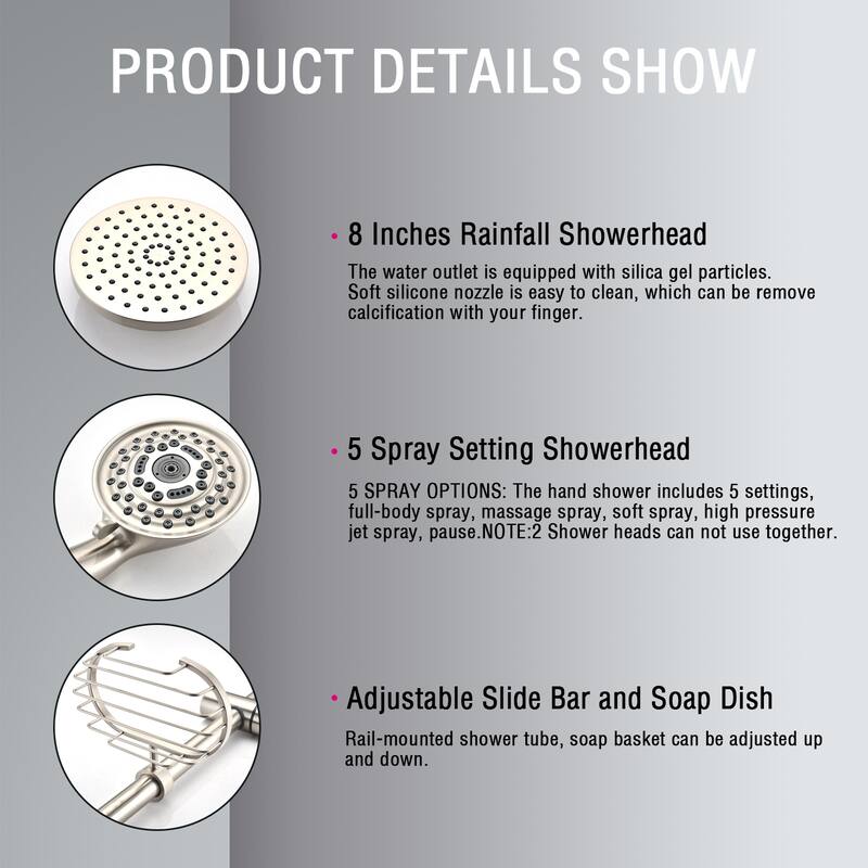 Proox 5-sprayer Rain Shower Faucet with Handheld Shower Soap Dish