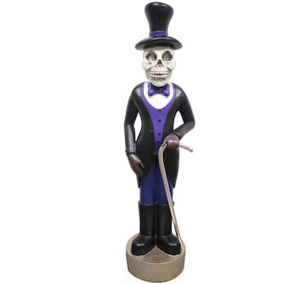 Haunted Hill Farm 4-Ft. Scary Skeleton Holding a Cane Prelit LED Resin Figurine, Plug-In