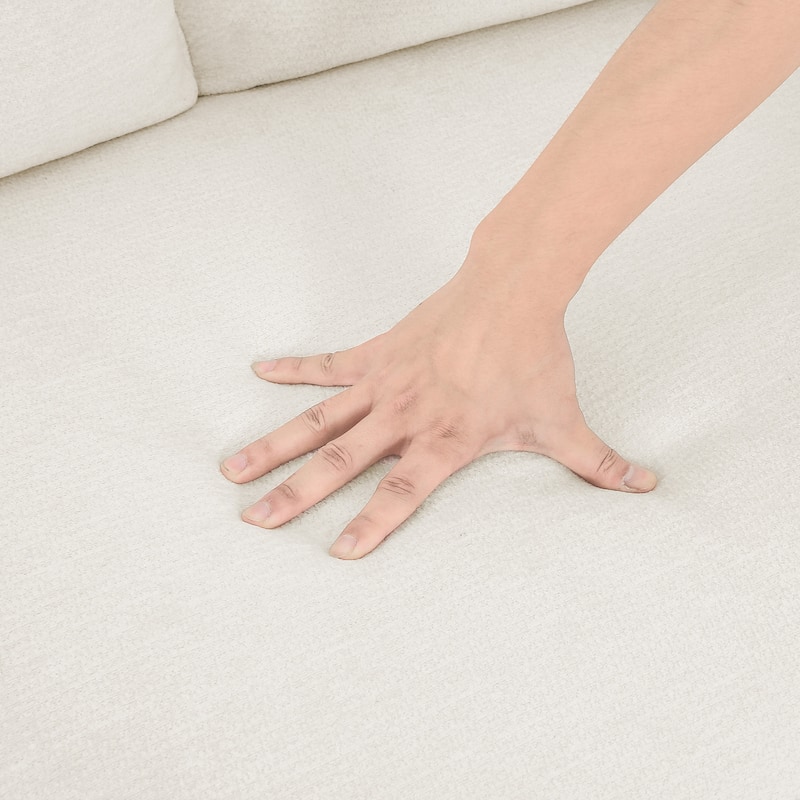 90.6 Inch 3-Seater Sofa Couch with 6 Pillows, Chenille Upholstered Living Room Sofa for Living Room Bedroom Apartment in White