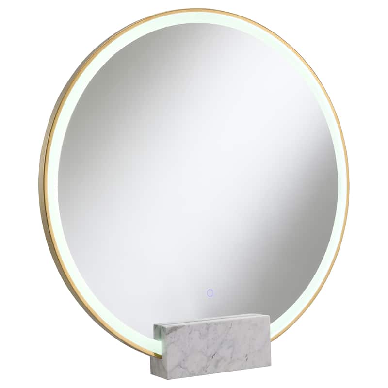 Jocelyn Round LED Vanity Mirror White Marble Base