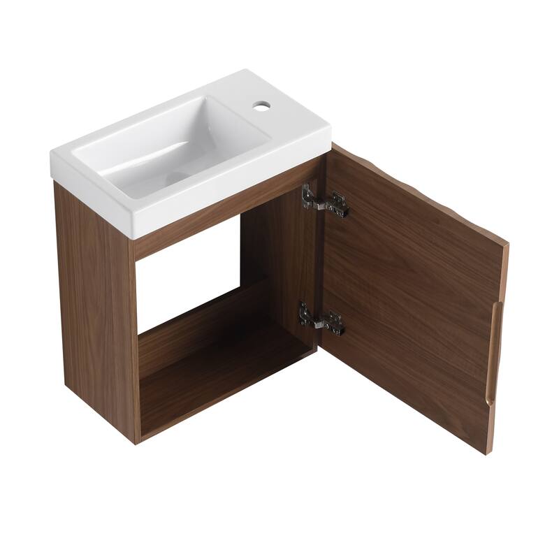 GDFStudio - Helsinki 18.5" Modern Wall-Mounted Bathroom Vanity Set with Resin Sink, Soft Closing Door & Antirust Hardware