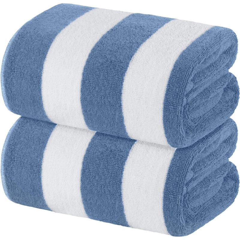 White Classic Luxury Cabana Striped Oversized Beach Towel 35x70" | Set of 2 - Light Blue