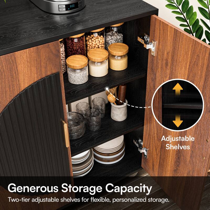 Modular Fluted Buffet Cabinet with Storage, Small Sideboard Table