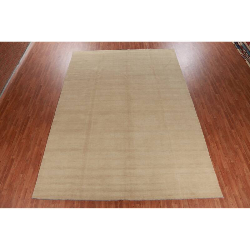 Hand Knotted Oriental 100% Wool Carpet Modern Solid Beige & Ivories Gabbeh Area Rug - 13' 9'' X 9' 11''